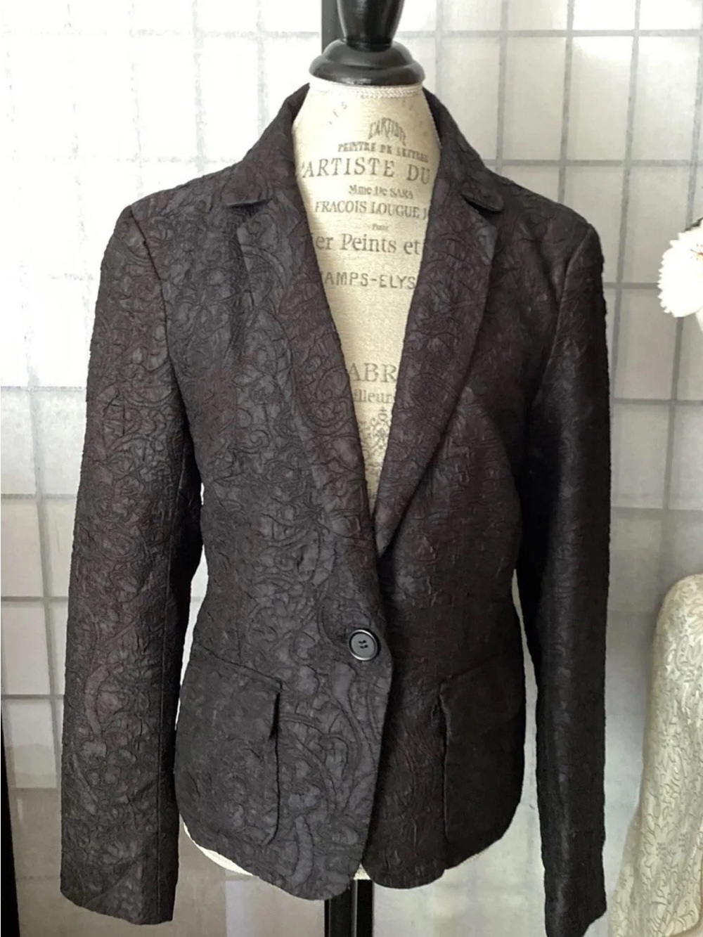Max Studio Specialty Products Lined Textured Classic Blk Blazer Sz Medium-